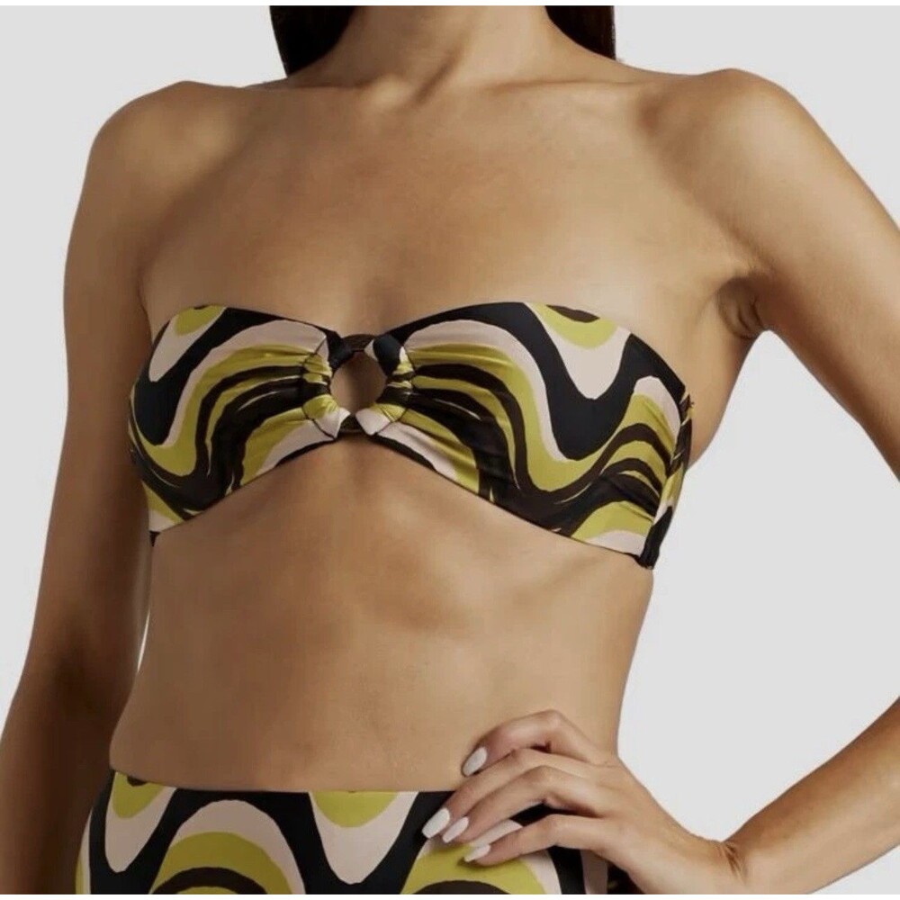 Jets Women's Black Green Ascenso Bandeau Bikini Top Swimwear Size 4 READ $111